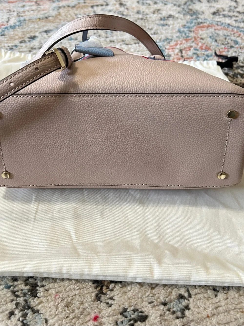 kate spade light pink leather satchel with navy and red trim